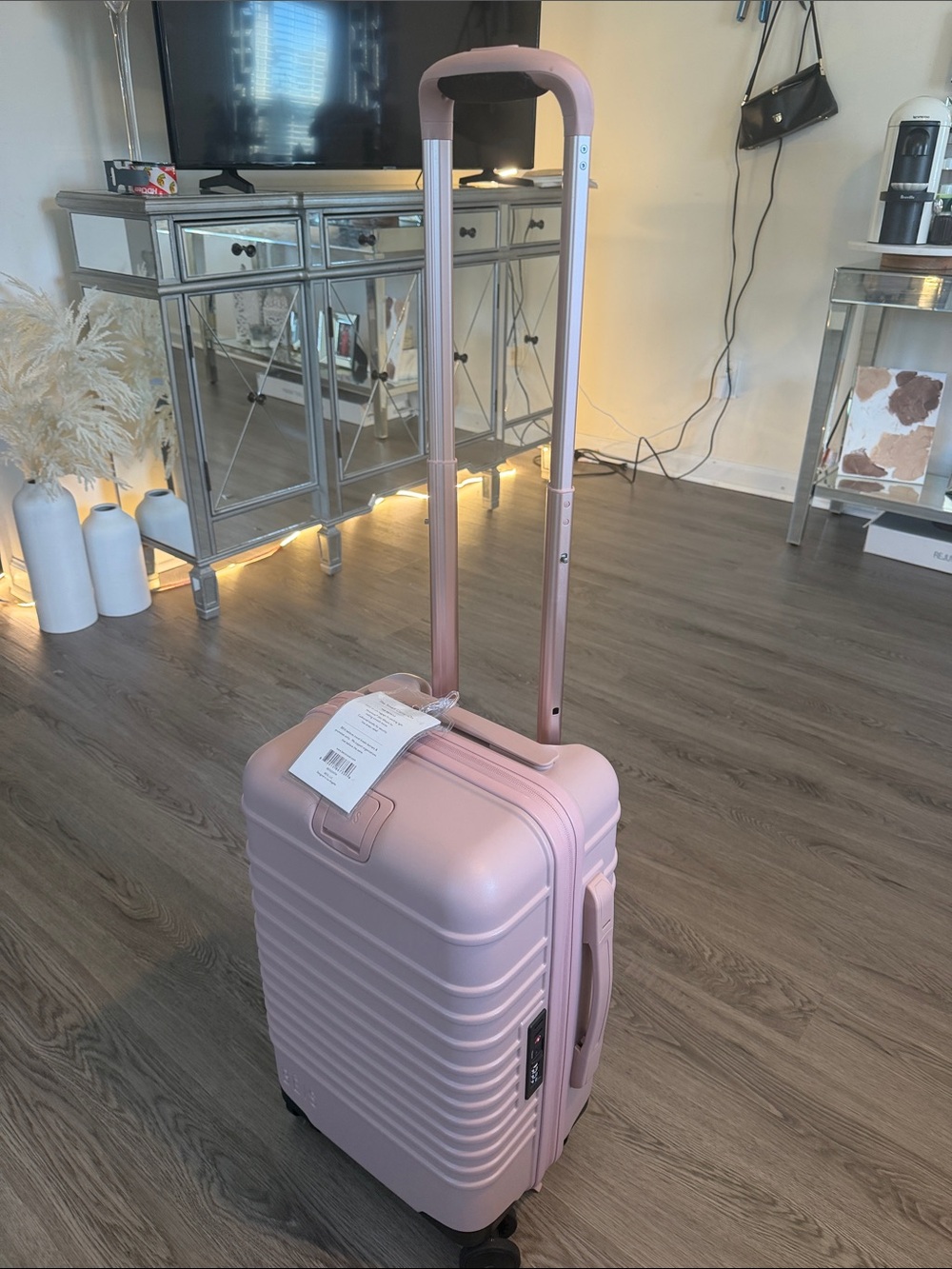 BEIS PINK ROLLING CARRY-ON